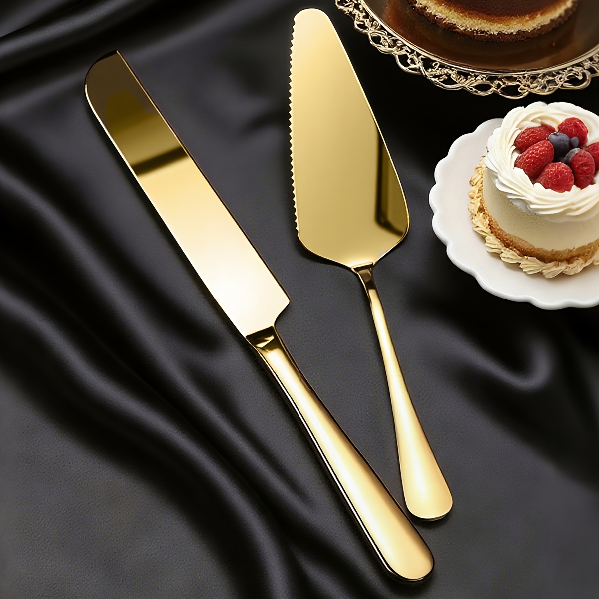 2pcs stainless steel cake cutting set wedding cake with   tools and pizza slicer   birthday celebrations parties home baking decorating