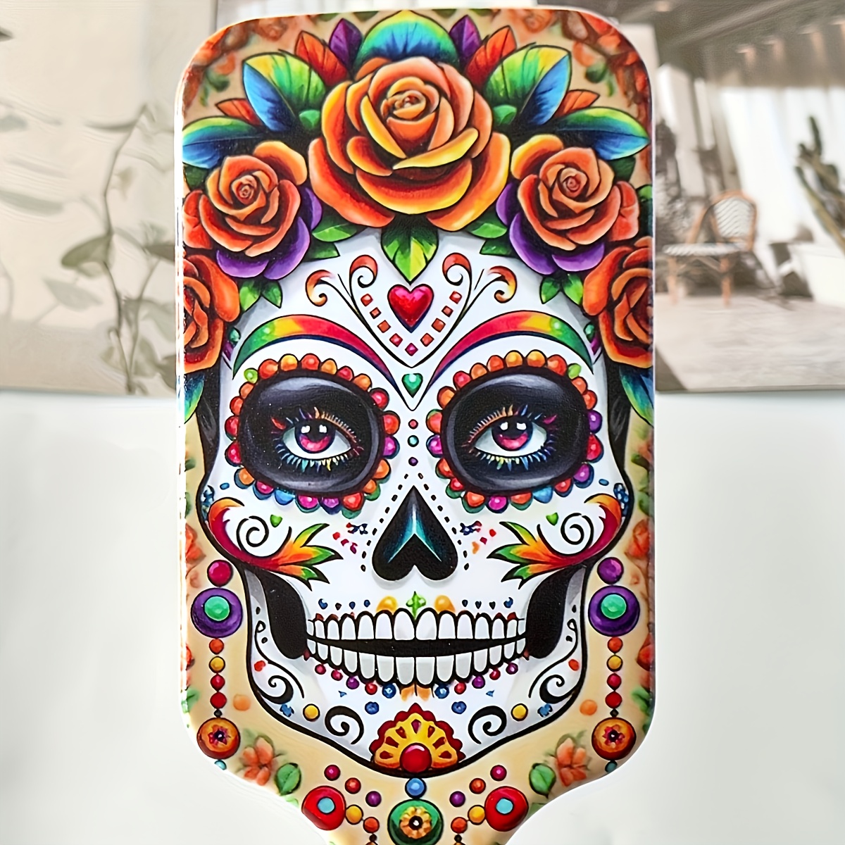 1 Peine con cojín de aire y patrón de calavera colorido, peine lindo para masaje del cuero cabelludo, antiestático, cepillo de pelo de agarre cómodo, peine de mango de ABS duradero, cerdas de nailon, adecuado para todo tipo de cabello, regalos ideales para Halloween, Día de Muertos mexicano