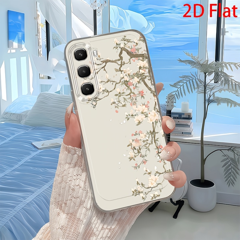 TEMU Чохол для телефону - 2D плоска картина з чорнилом, гілка магнолії, чохол для Infinix Smart 7 8 Pro Plus Hot 40 50I 60 Pro Note 30 40 50 60 Pro