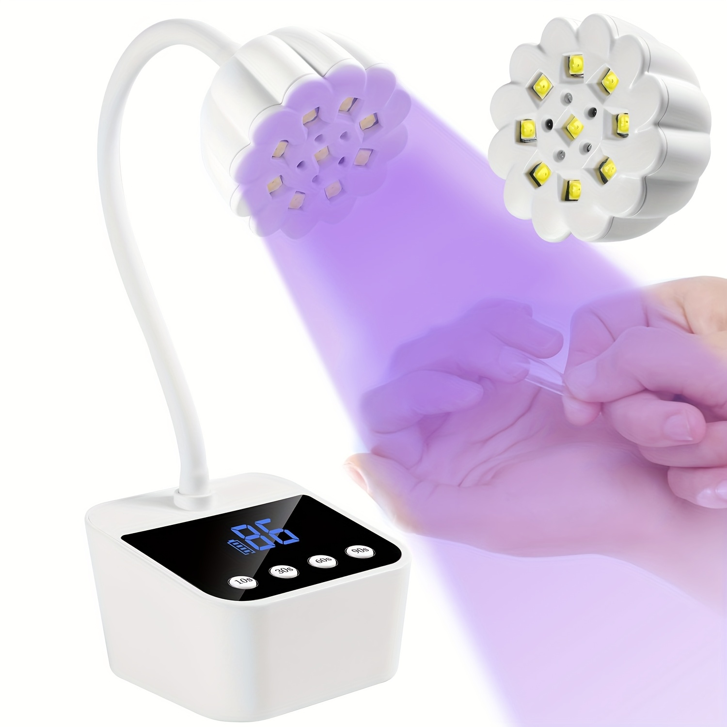 TEMU Cordless Led Nail Dryer With 2000mah Battery, Featuring , 4 Timer Options, And A 360° Adjustable Lotus Petal Shape