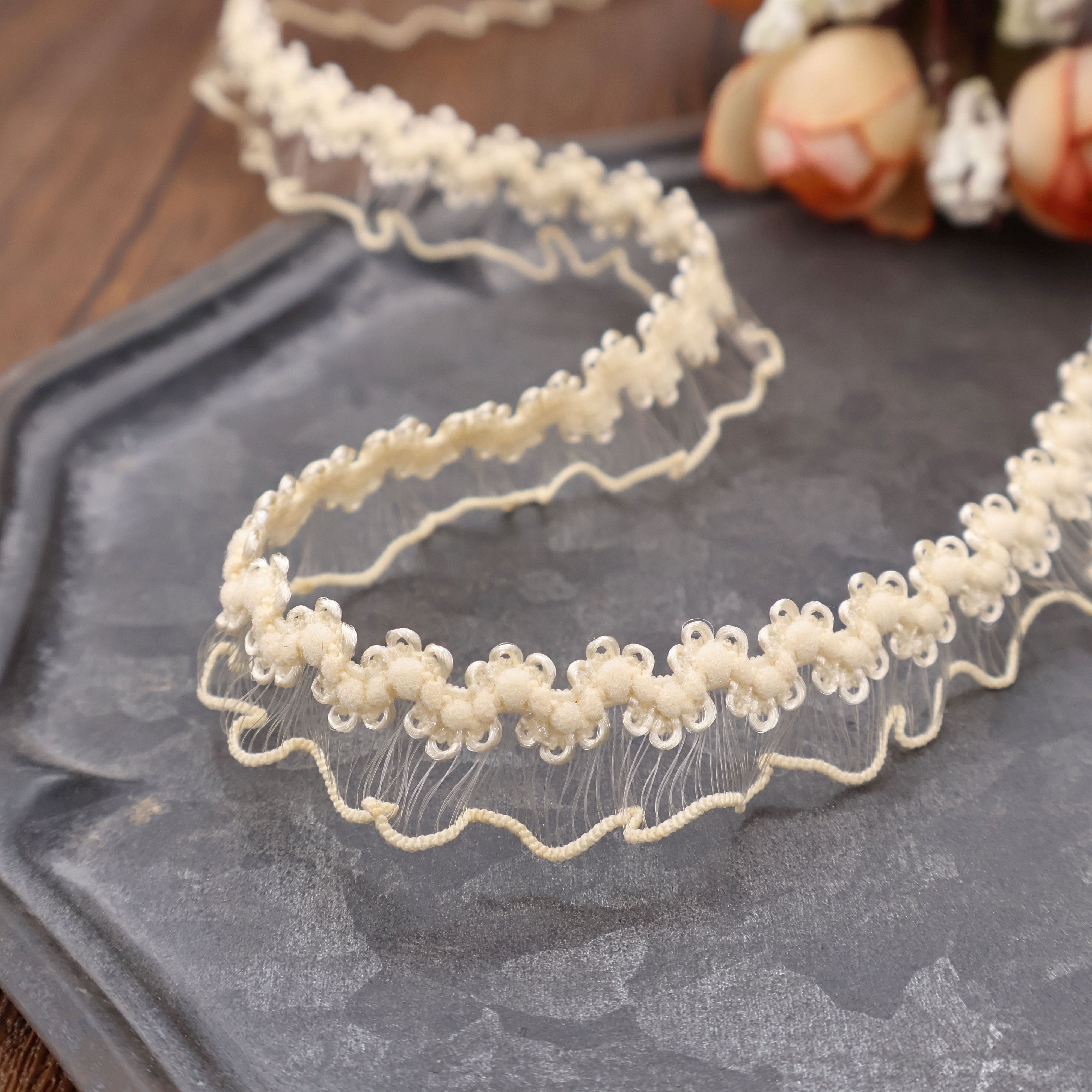 TEMU Bordure de dentelle à volants élastiques 3 yards 0,43 pouces, ruban de dentelle à bordure étroite et extensible
