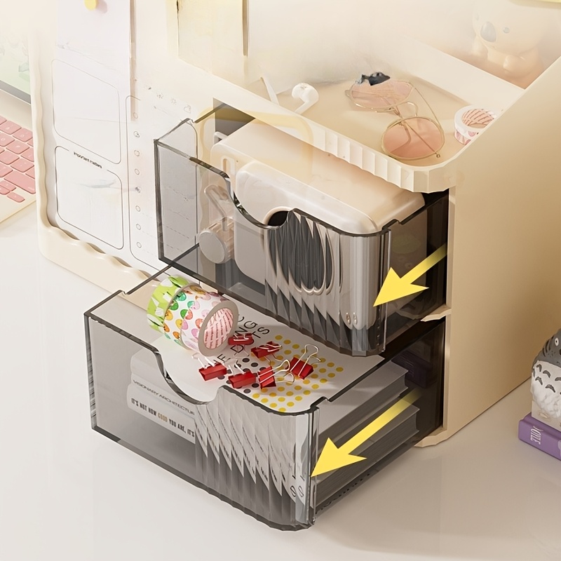 new 1pc desk organizer stationery storage box with 6 compartments 2 drawers on the right desk bedroom study room   organizer essential for keeping desktop tidy suitable for   gift Product details 7
