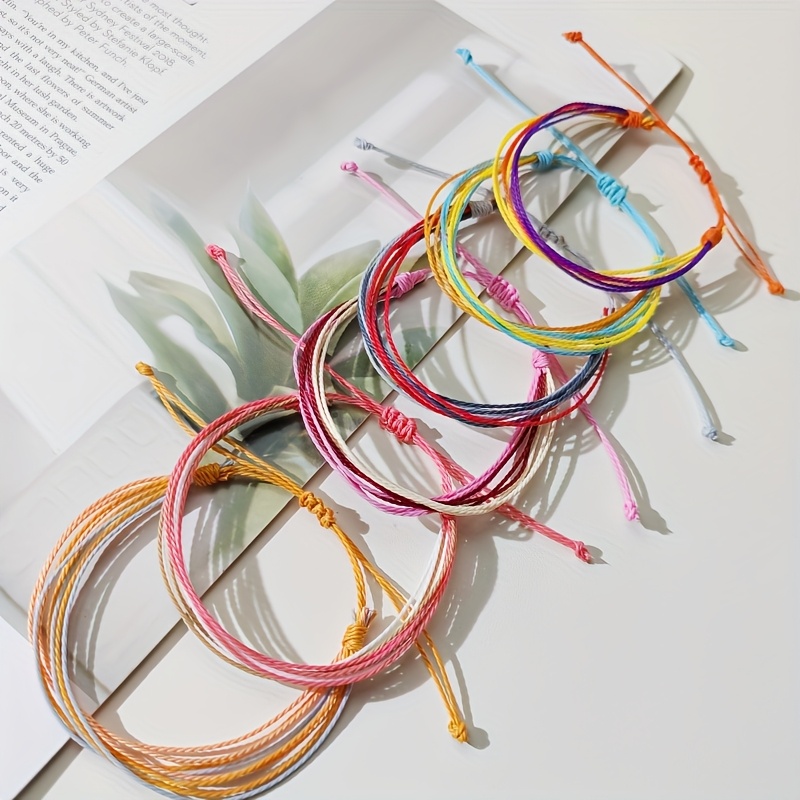 6pcs Colorful Waterproof Wax Cord Braided Bracelets-Adjustable Lightweight