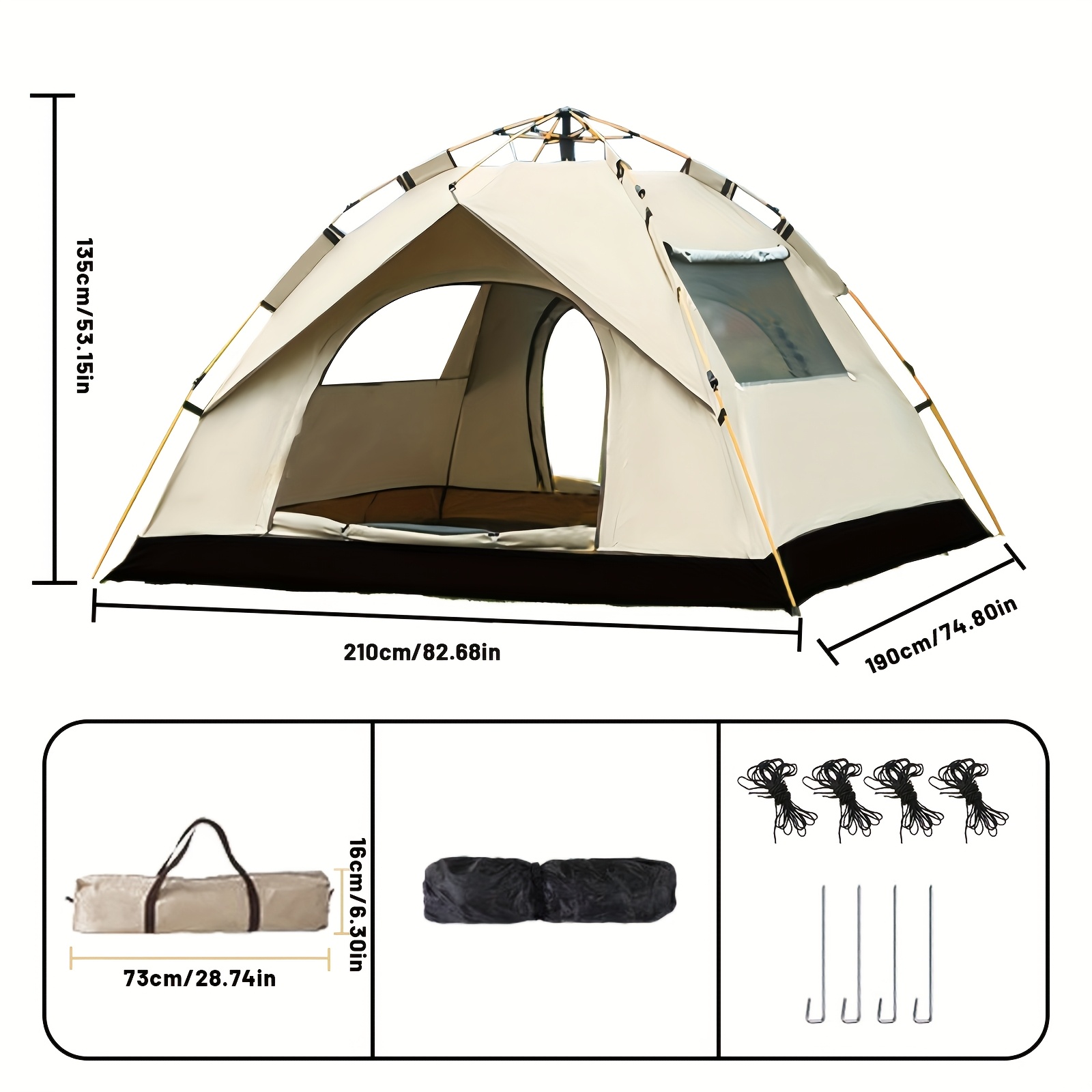 TEMU Pakicetus 4-person Pop-up Camping Tent - Instant Setup Family Tent With Windproof Stability, Lightweight Backpacking Tent For Camping, Hiking,