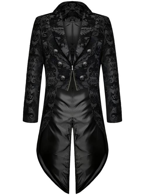 Men s Gothic Steampunk Jacket - Formal Wedding & Costume Coat with Notched , Machine Washable Black tailcoat for Victorian Events, Gothic Parties, Everyday Formal Attire - Elegant Vintage Outerwear, Gothic Accessories, Satinlike , Fabric, Cosplay Enthusiasts