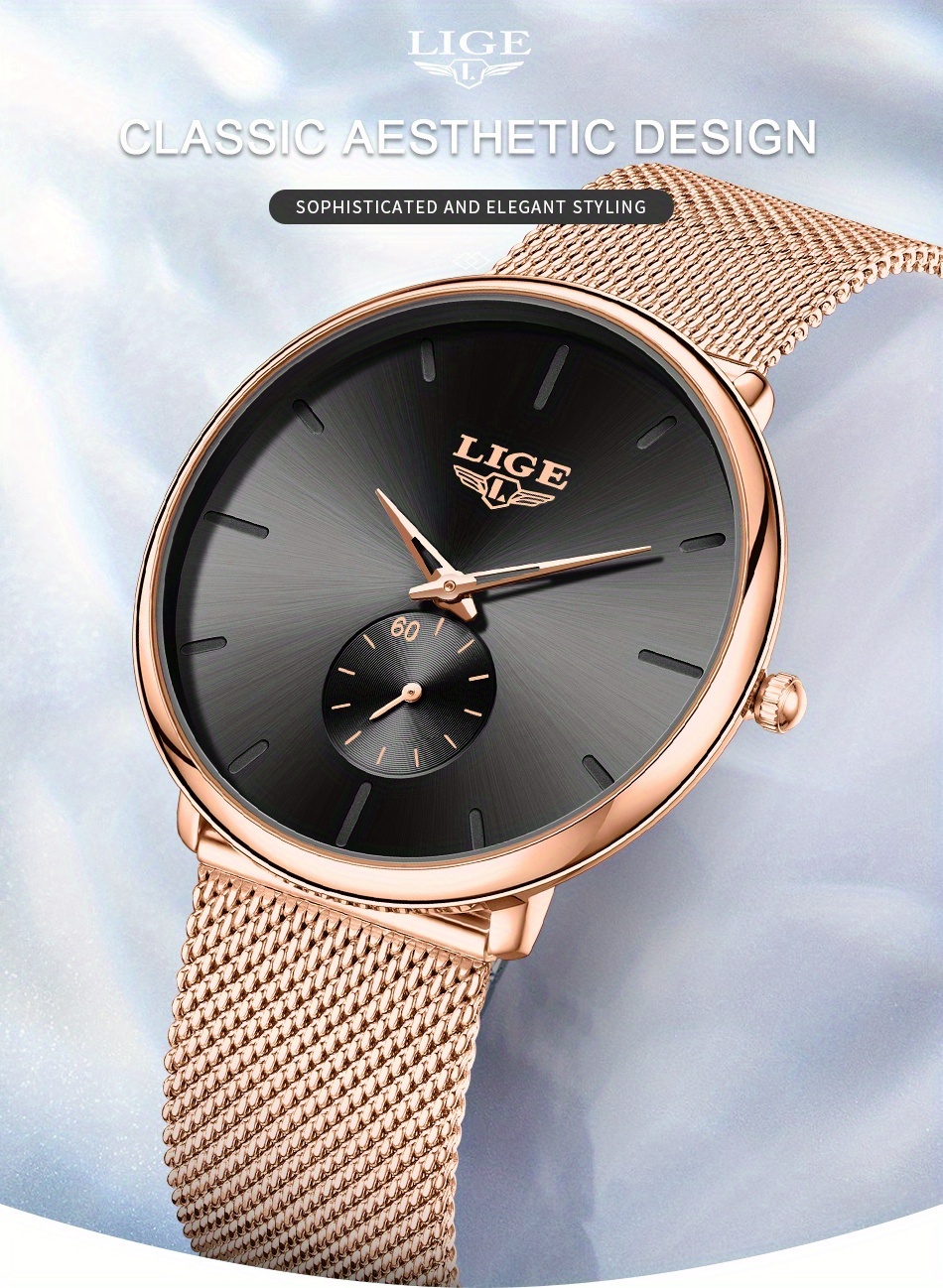 LIGE Timepieces Feature a Stylish Round Quartz Design, Embodying a Easy Yet Classic Three-Hand Style. This Watch Is Perfect for Women, Available in White, Blue, And Black. It Seamlessly Blends Business Casual with Sporty Elegance