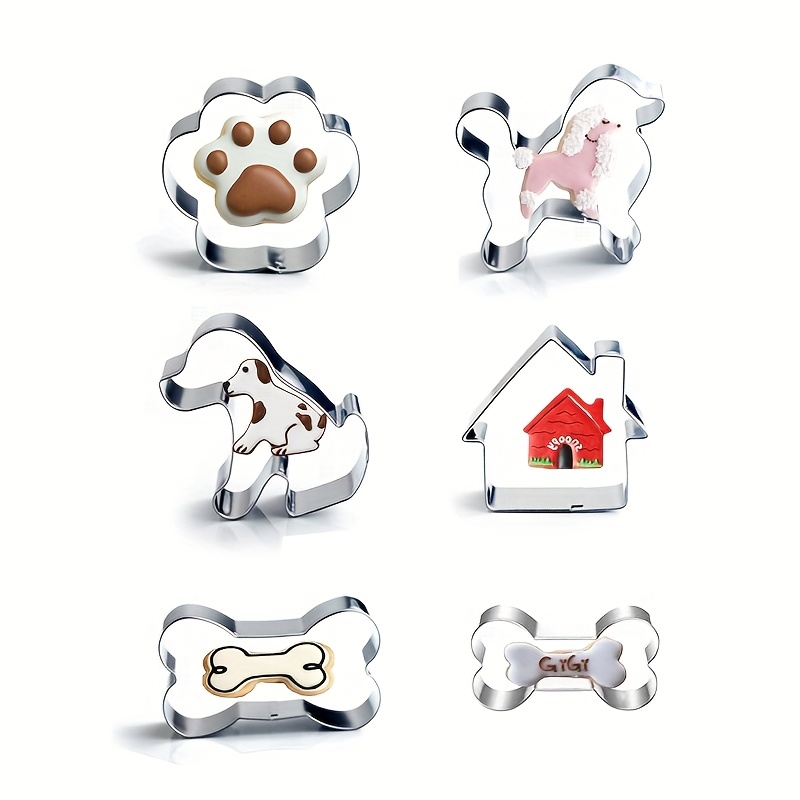 6pcs Dog-shaped Cookie Cutter Set, Featuring Poodle, Bone, And Paw Designs. Perfect For Baking Adorable Dog-themed . A Must-have Kitchen Baking Tool Making