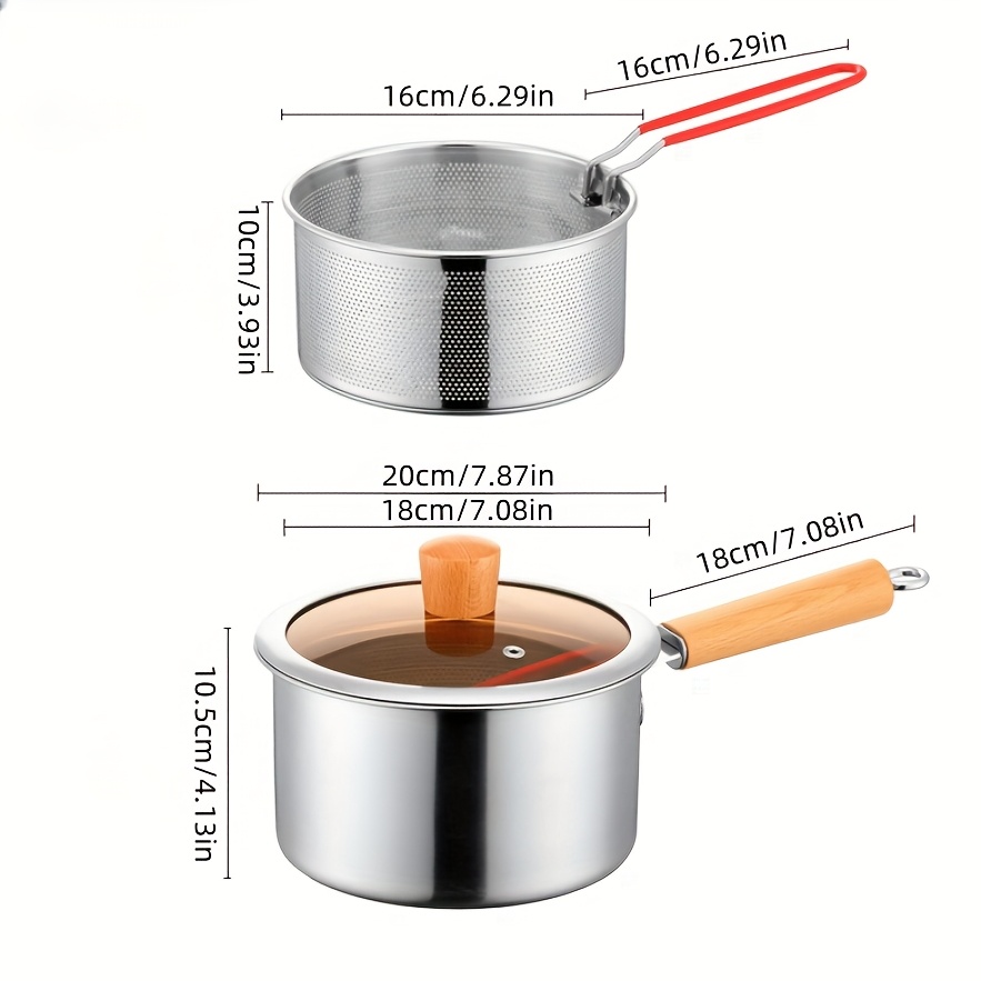 stainless steel multi purpose cookware set with frying basket and glass lid non stick saucepan deep fryer noodle boiler milk   steamer suitable for induction gas stoves Product details 3