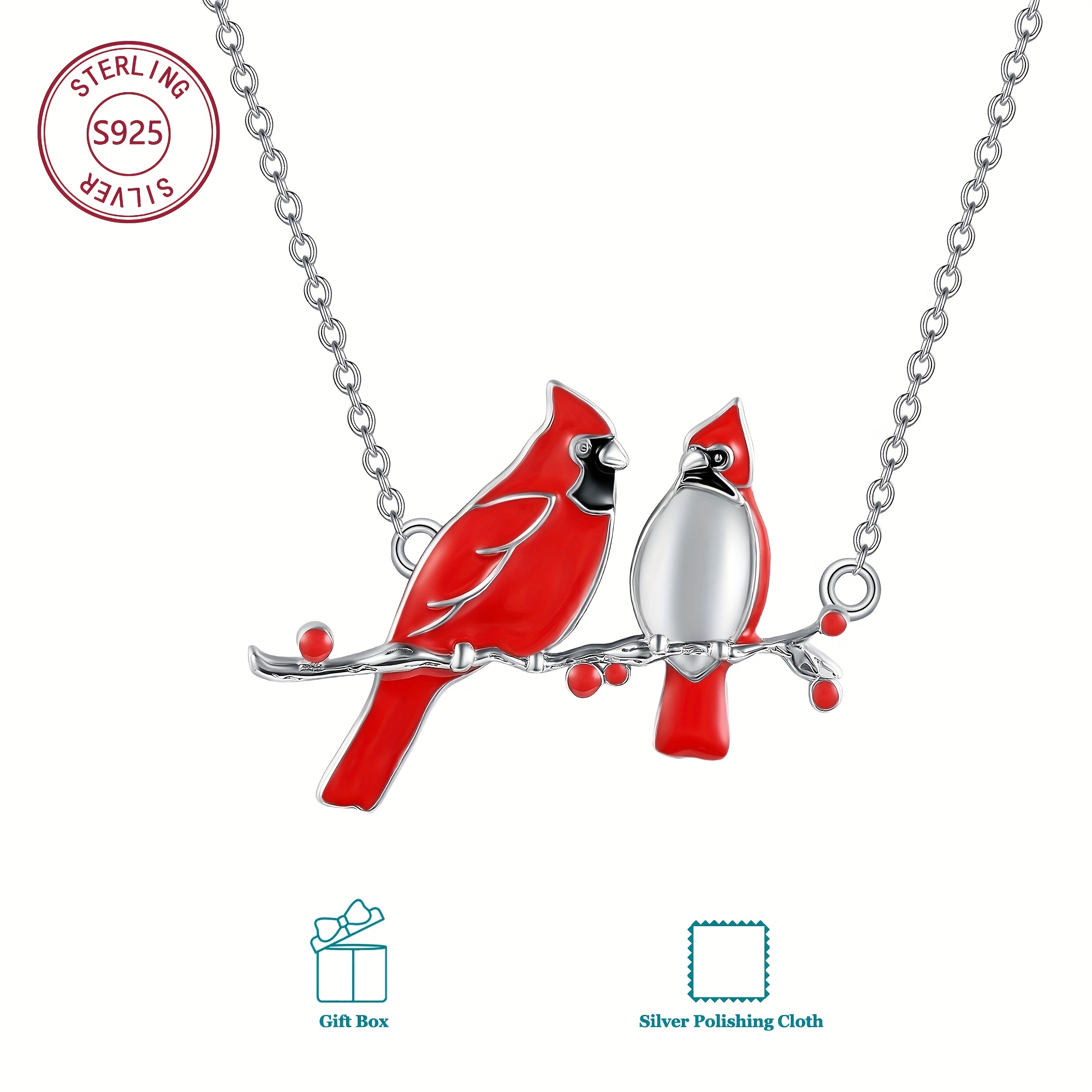 Image of 925 Sterling Silvery Necklace - Red Pendant Jewelry Women's Model - Natural Inspiration Gift - Hypoallergenic Daily Wear