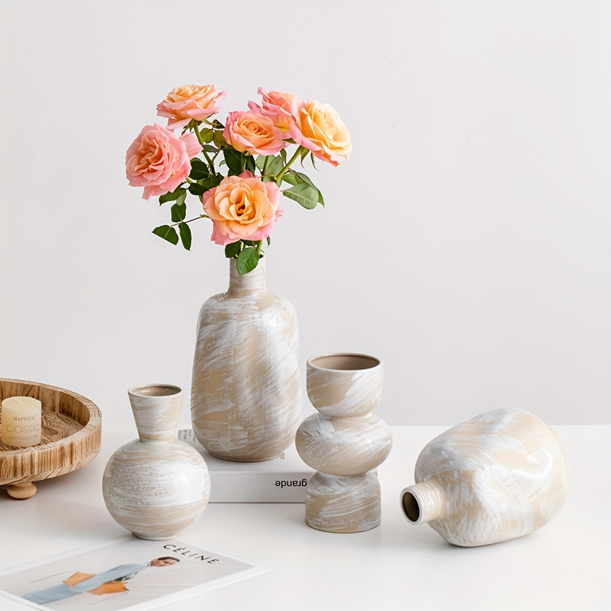1pc 木製手作り花瓶 自然な質感の日本の北欧デザイン花瓶 レトロ ...