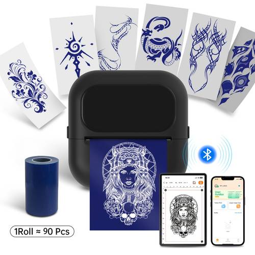 portable mini tattoo stencil thermal printer machine compatible for ios suitable for artists beginners women with 1 roll thermal paper roll instant tattoo transfer printer for smartphones tablet printing