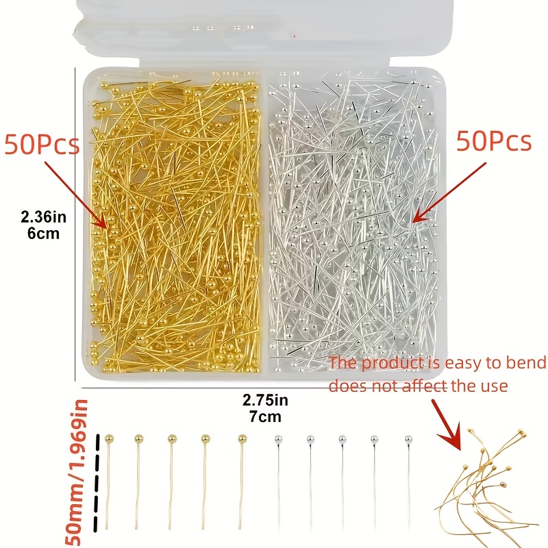 Image of A Box Containing 16-50mm Long Ball Head Pins Colors, Which Bent Or Cut, Suitable For Crafting Of Bracelets, Necklaces, Earrings, And Other Jewelry Making Additions