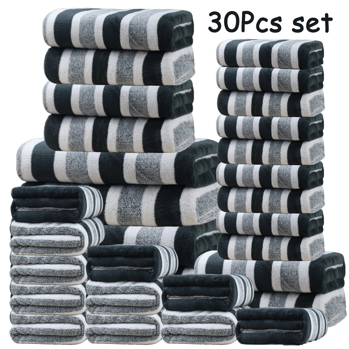 TEMU 30pcs Large Wide Super Bath Towel Set, Quick Drying, Fast Absorption, Lightweight, Very Suitable For Home, Hotel And Spa Use, , Camping Towel Bath Towel Set Christmas Gift Towel Bath Towel Set