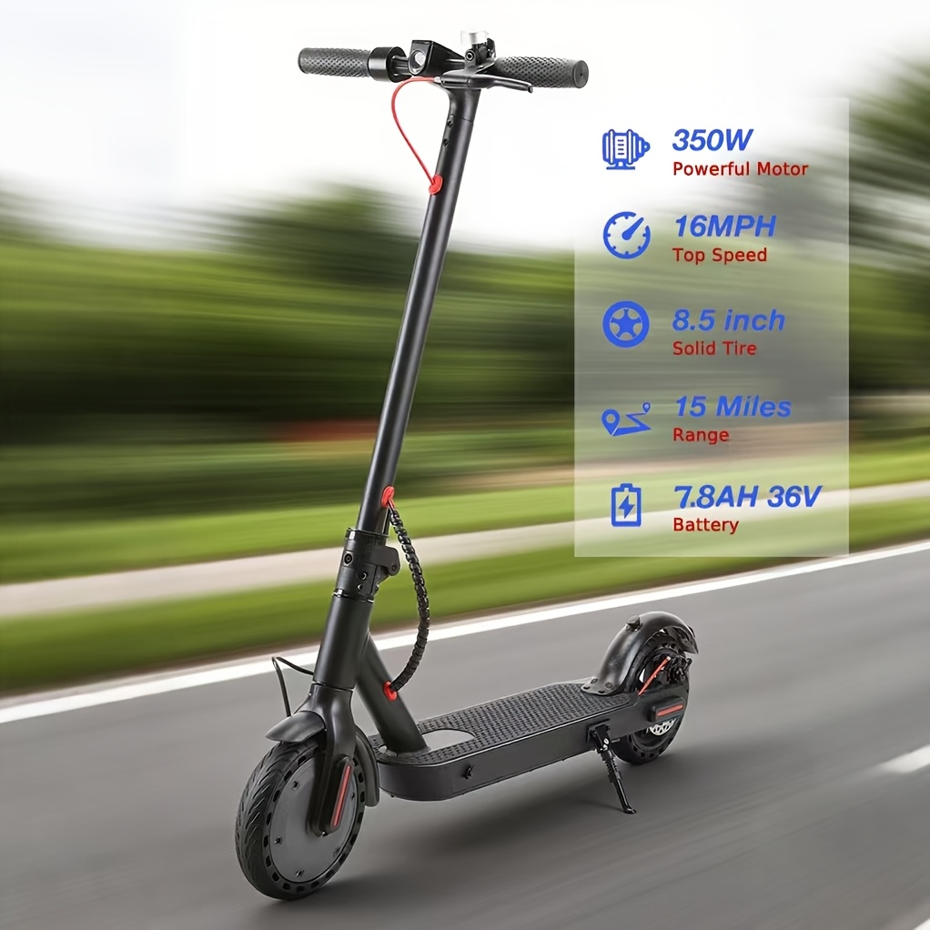 TEMU 350w Electric Scooter With 15-mile Range, 36v 7.8ah Battery & 8.5-inch Solid Tires – Teens And Adults, Ideal For Travel, , Parks, Or Campus , Long-lasting Use
