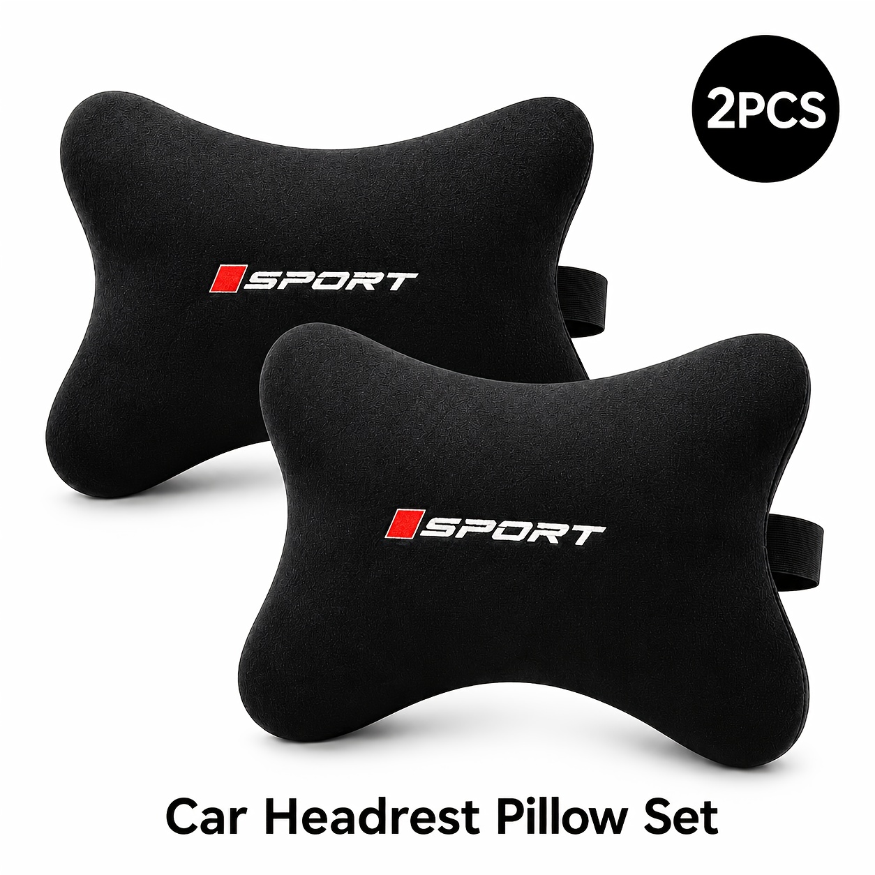 TEMU 2pcs Sporty Style Car Seat Headrests - Soft Plush Material, Breathable & Comfortable Neck Support, Universal Fit For Car Models