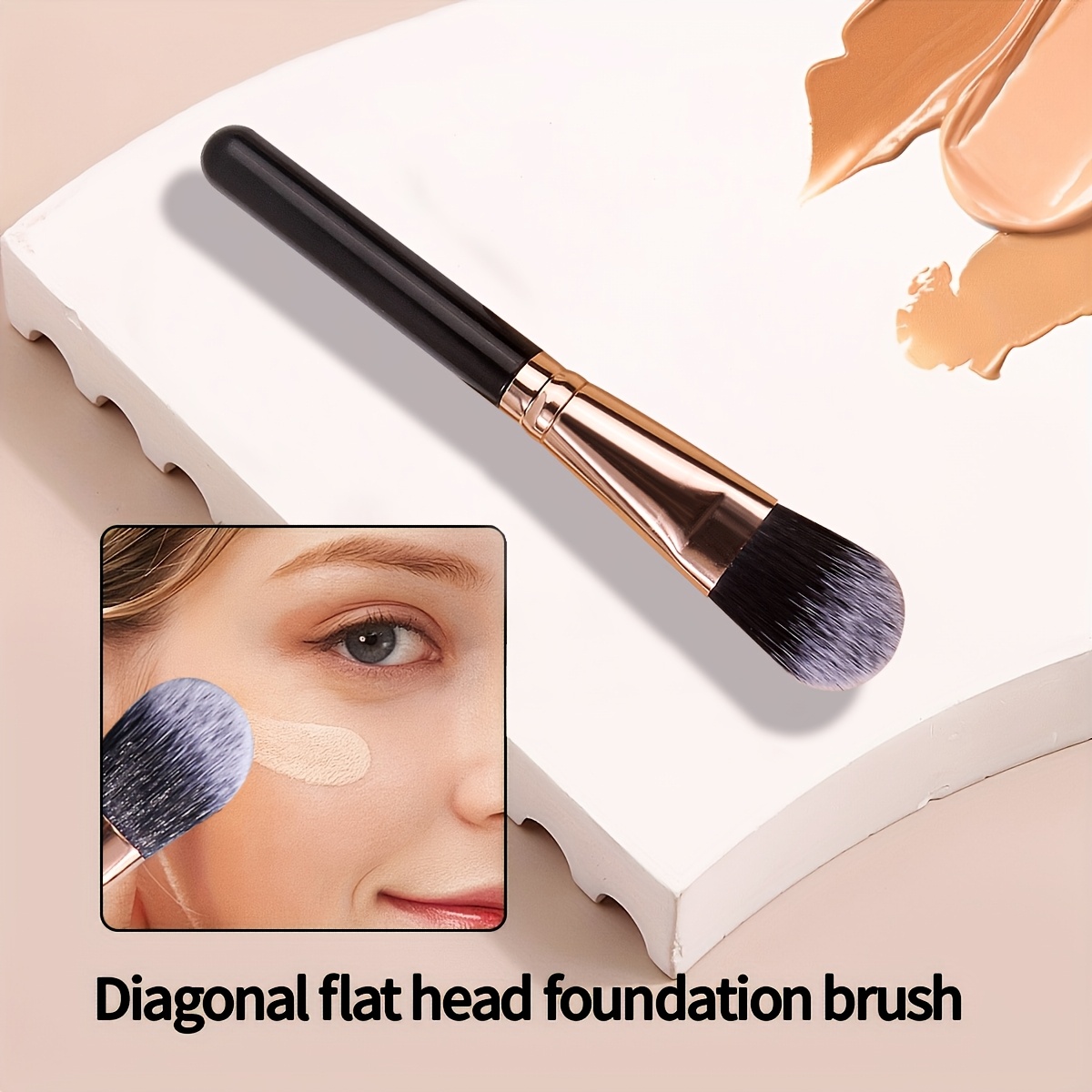 1pc Tongue-shaped Foundation Brush, Black Makeup Brush For , Invisible Foundation Brush, Facial Makeup Brush For Men And Women, Soft Hair Makeup Brush To Cover Marks