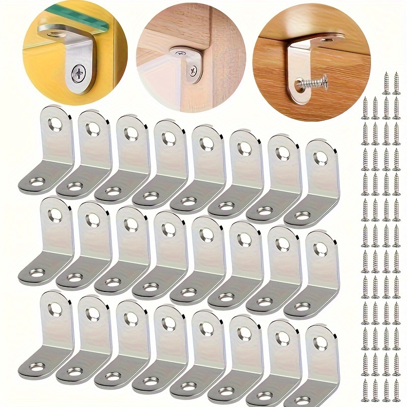 

60pcs Stainless Steel L Bracket Set - Rustproof Corner Braces For Wooden Shelves, Chairs, Tables & Dressers With Screws Included