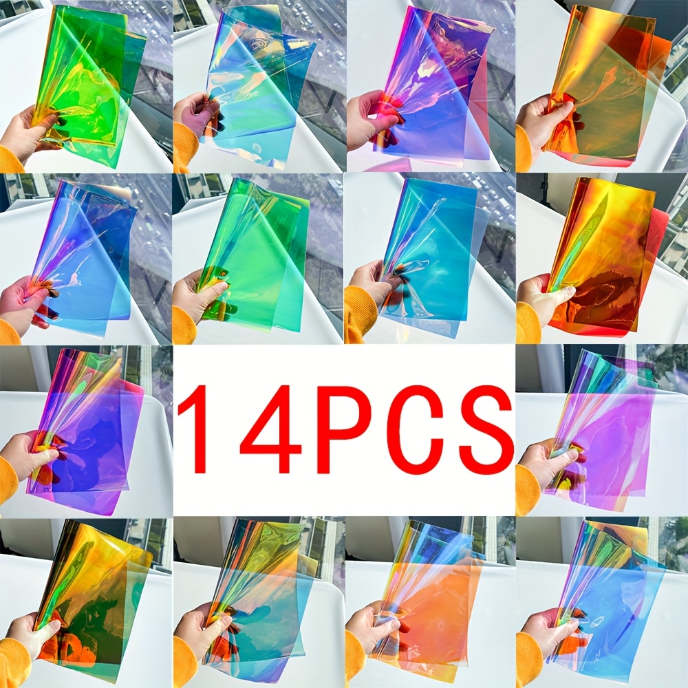 E-shop 14 Stück transparente Synthetiklederblätter - 8,2 x 11,8 Zoll, holografisches PVC-Vinylgewebe, geeignet für Schleifen, , Dekorationen und