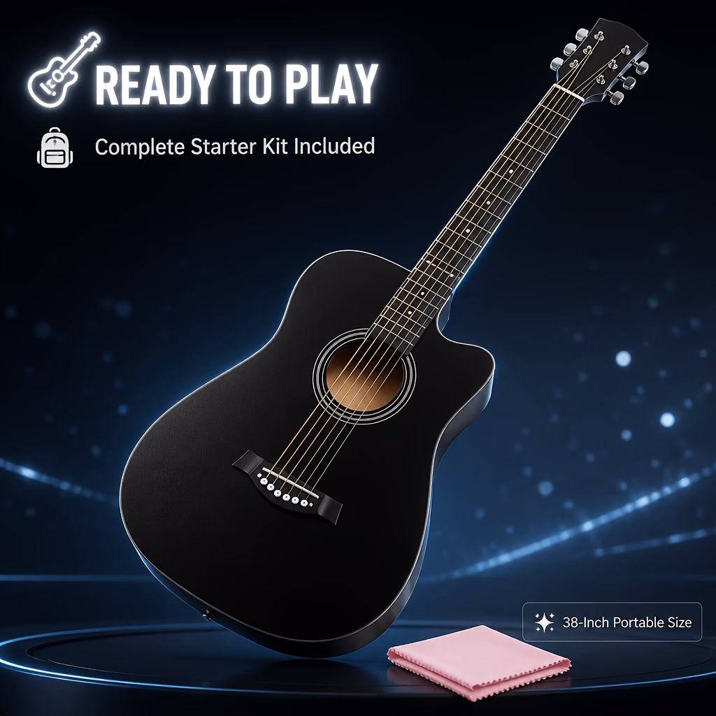 38 Inch Smooth Fretboard Acoustic Guitar, Comfortable Cutaway...