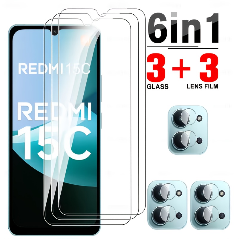 Image of 6in1 Tempered Glass For Xiaomi Redmi 15c 3d Lens Glass Film Screen Protector Redmi 15c 4g 5g Full Cover Glass Film