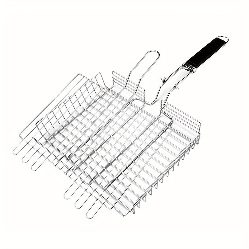 Adjustable Folding Bbq Clamp With Wooden Handle, Bbq Clamp Grill, Outdoor Bbq Multifunctional Grilled Fish Clip