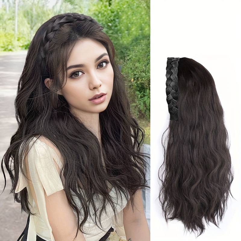 Braided Headband Wig Long Wavy Wig Women Synthetic Wig Temu Canada