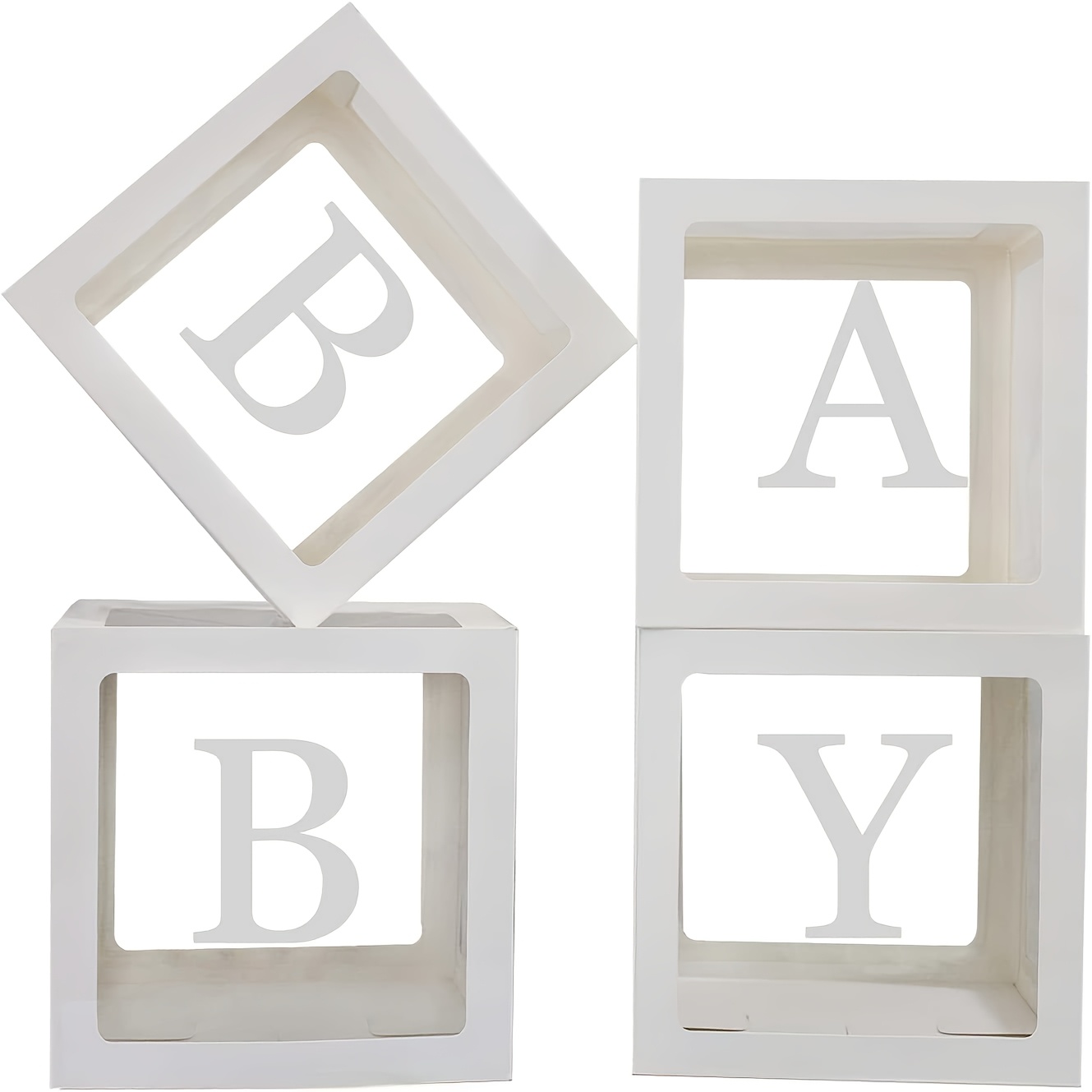 TEMU 4pcs Balloon Boxes With Letters, Reusable Transparent Block Boxes For Decorating Birthday, Gender Revealing, Wedding And Proposal Scenes