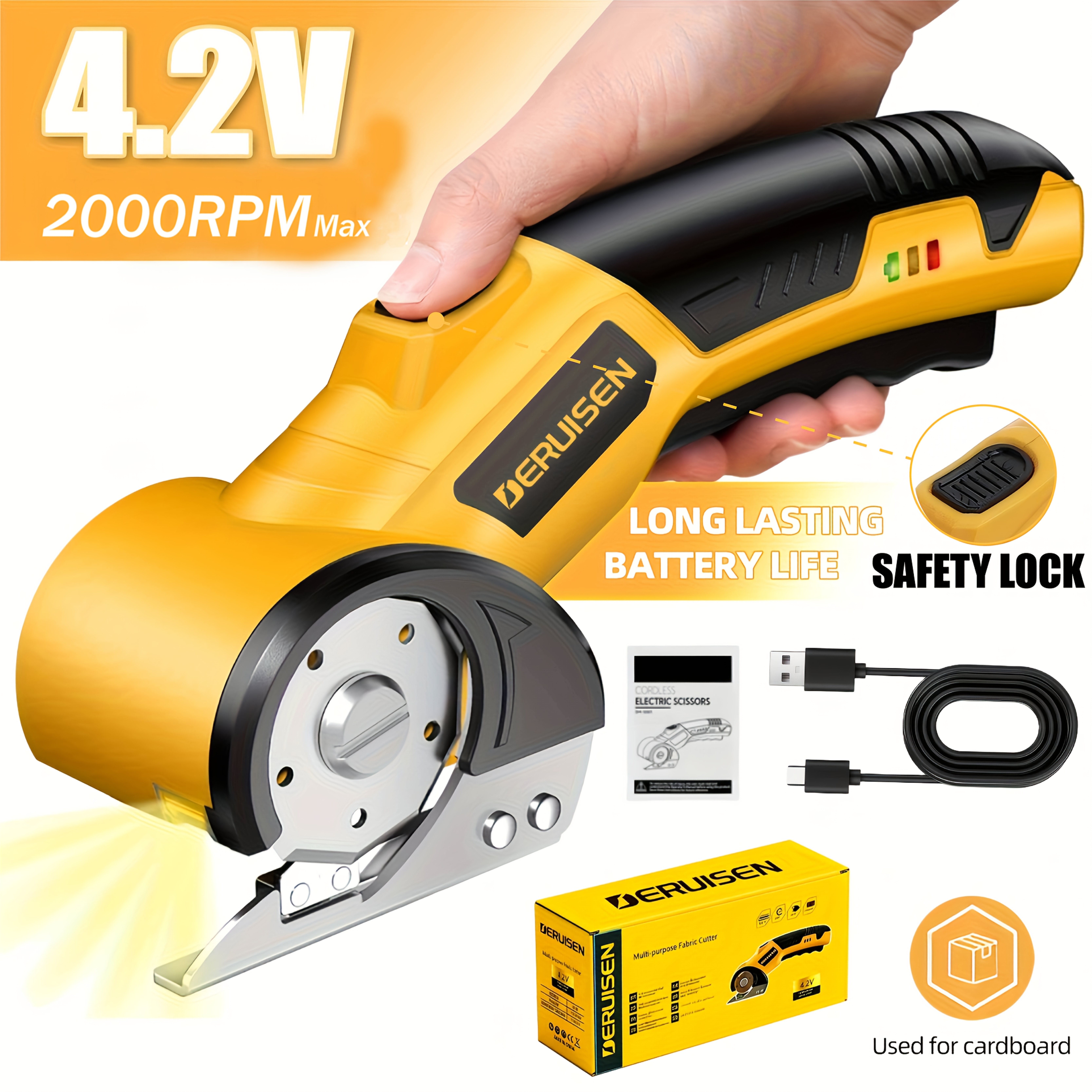 TEMU Pink/ Yellow Cordless Electric Scissors, Brushless Motor, Professional Fabric Cutting, 11mm Max Cutting Thickness, Smooth And Cuts, Easy For