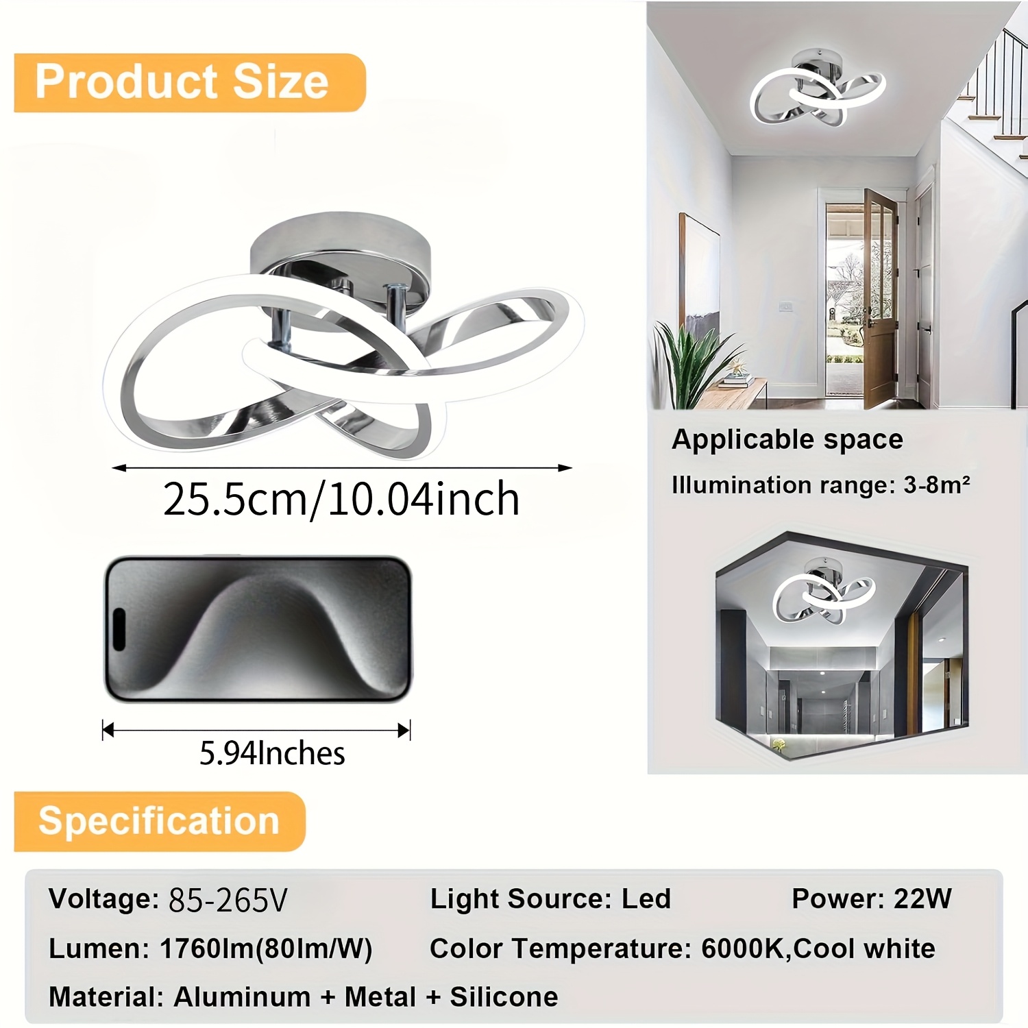 1pc Metal Material Modern Simple Ring LED High Brightness Art Design Home Decoration Ceiling Lamp Suitable for Living Room, Bedroom, Dining Room, Study, Office, Corridor, etc