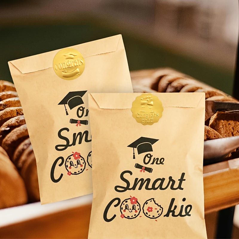 

24pcs, Graduation Candy Cookie Gift Bags 1 Smart Cookie Buffet Treat Bags Congrats Grad Paper Bags With Seal Stickers Gift Pouch For Graduation Party Decoration Supplies