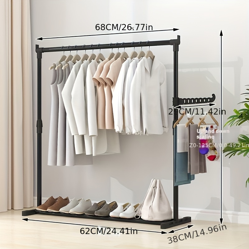 

Adjustable Metal Garment Rack With Dual Hanging Rods And Lower Shoe Storage, Lacquered - Free-standing Clothes Organizer For Bedroom And Balcony