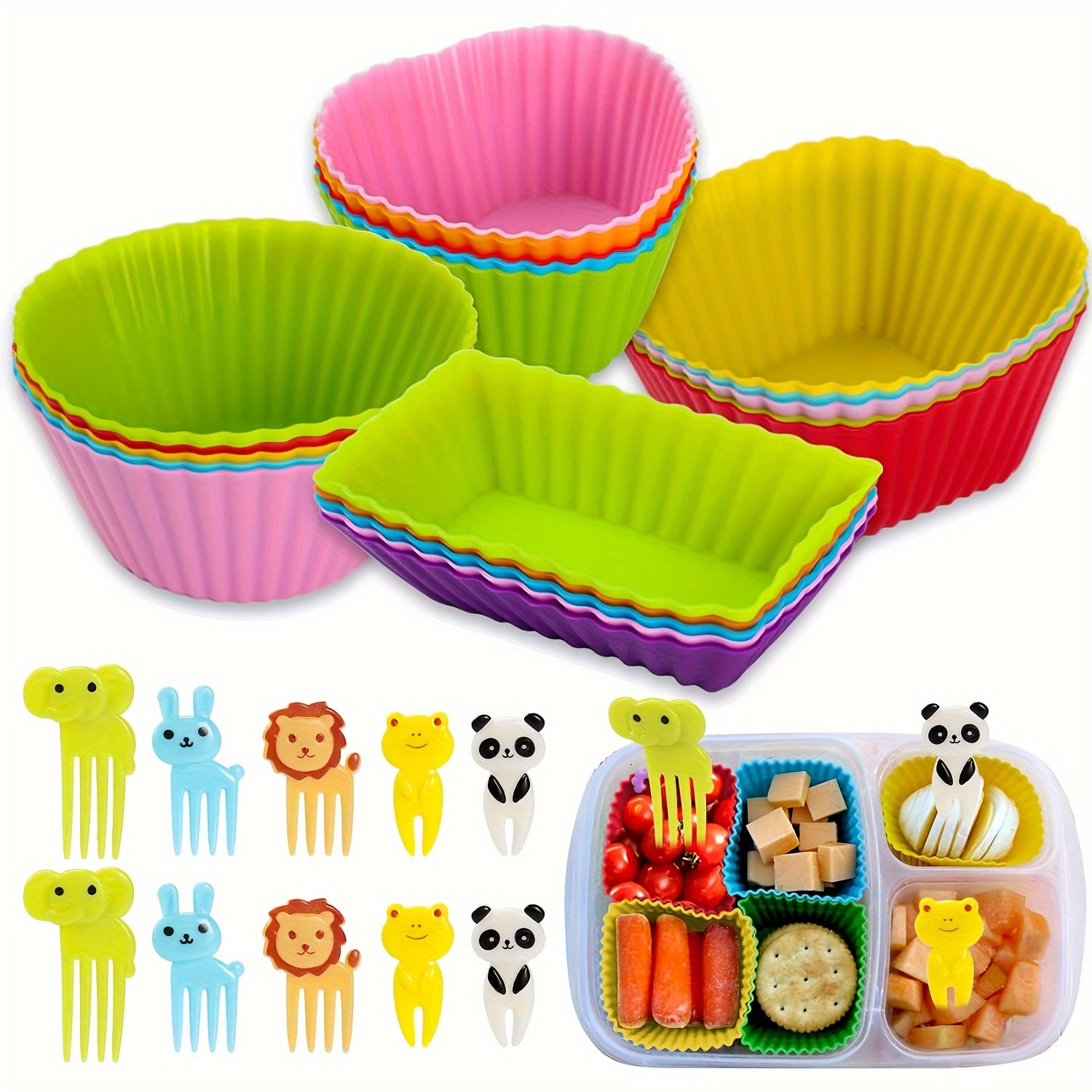 

30pcs-20pcssilicone Lunch Box Dividers Bento Box Accessories, Silicone Cupcake Liners With 10pcs Food Picks