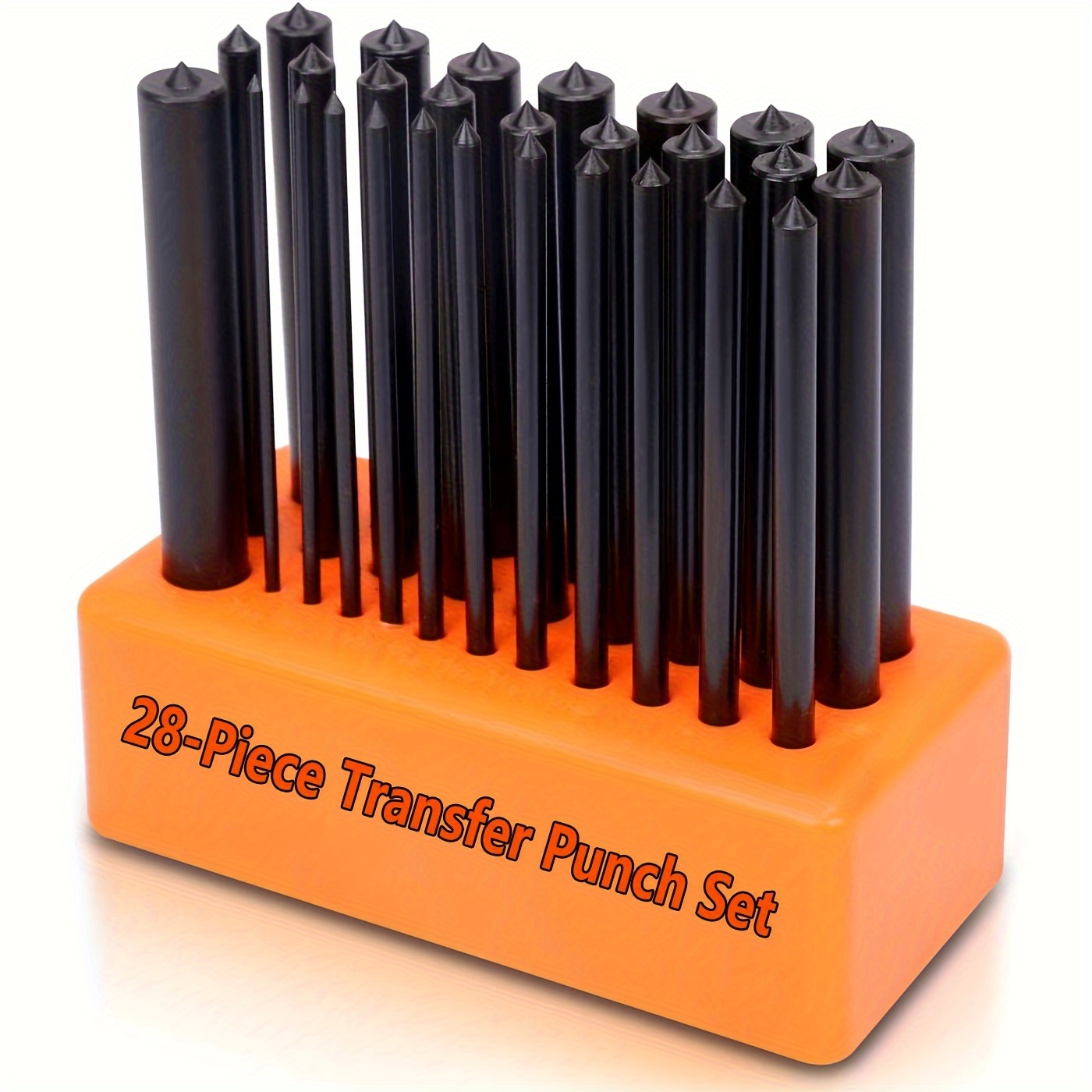 

28pcs Transfer Punch Set, Heat-treated Alloy Steel, Sizes 3/32" To 1/2", Includes Index Stand For Tool And Mechanics