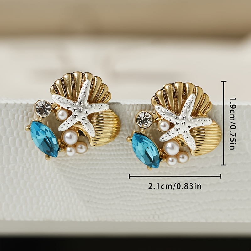 Seaside Beach Glass Gemstone Starfish Stud Earrings