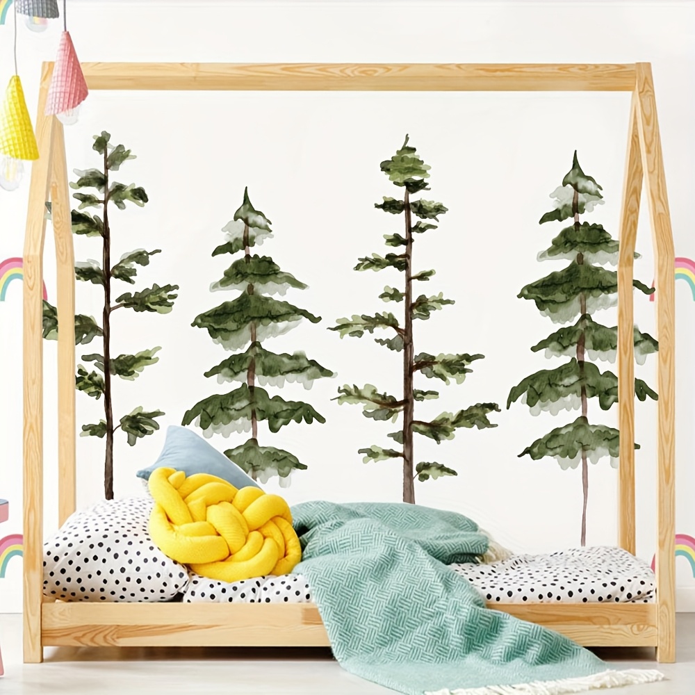 1 Set Watercolor Pine Tree Wall Sticker Living Room Bedroom Wilderness Woodland Tree Forest Wall Decal Dinning Room Home Decoration