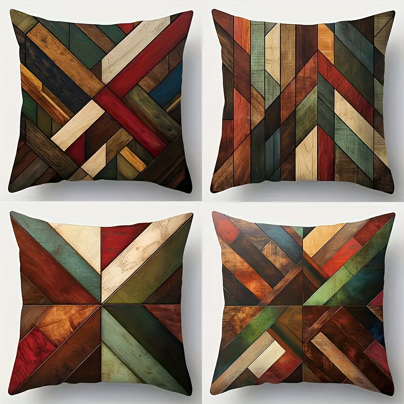 TEMU 4pcs Modern Geometric Sofa Cushion Covers, Machine Washable, Zippered Closure, Multifunctional Room Decor, Polyester Set, Suitable For Living