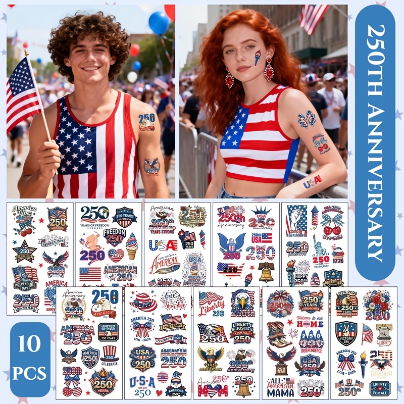 july 4th temporary tattoo stickers 10pcs independent day   theme tattoos american   250th anniversary tattoo stickers   memorial day   and labor day makeup additions