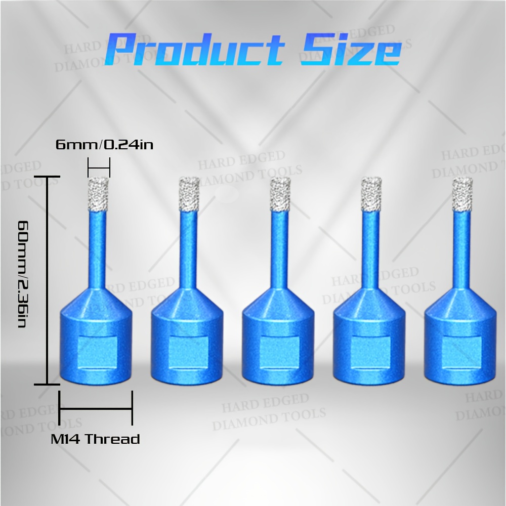 Diamond Core - 5pcs 6mm Vacuum Brazed Diamond Tile Drill Bits For Porcelain, Ceramic, Marble & Granite Drilling. Professional M14 Threaded Dry Set For Tile Drilling.