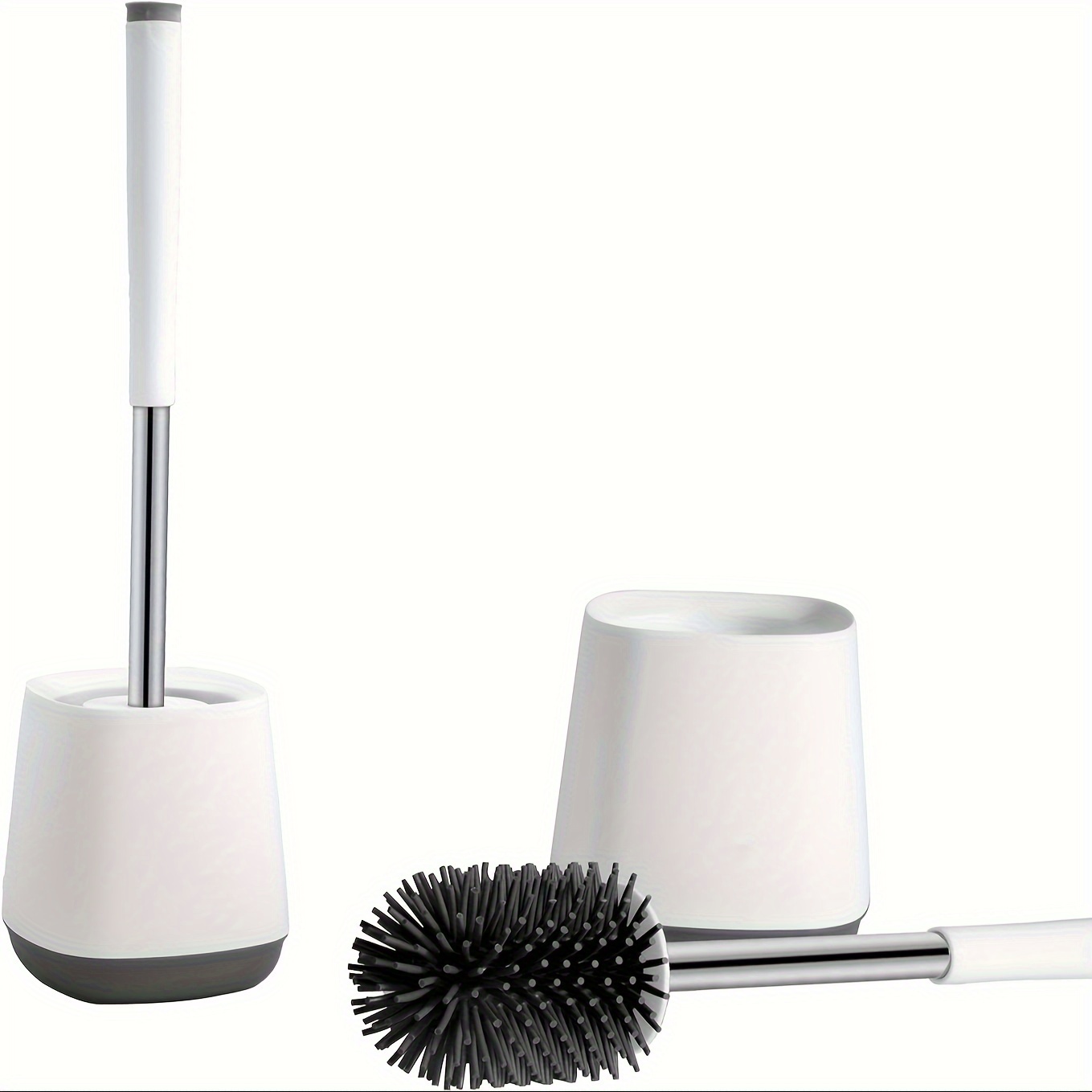 TEMU Silicone Toilet Brush And Holder Set 1 Pack, Bathroom Toilet Cleaner Brush Deep Cleaning Rubber Toilet Bowl Brushes With Long Handle And Quick