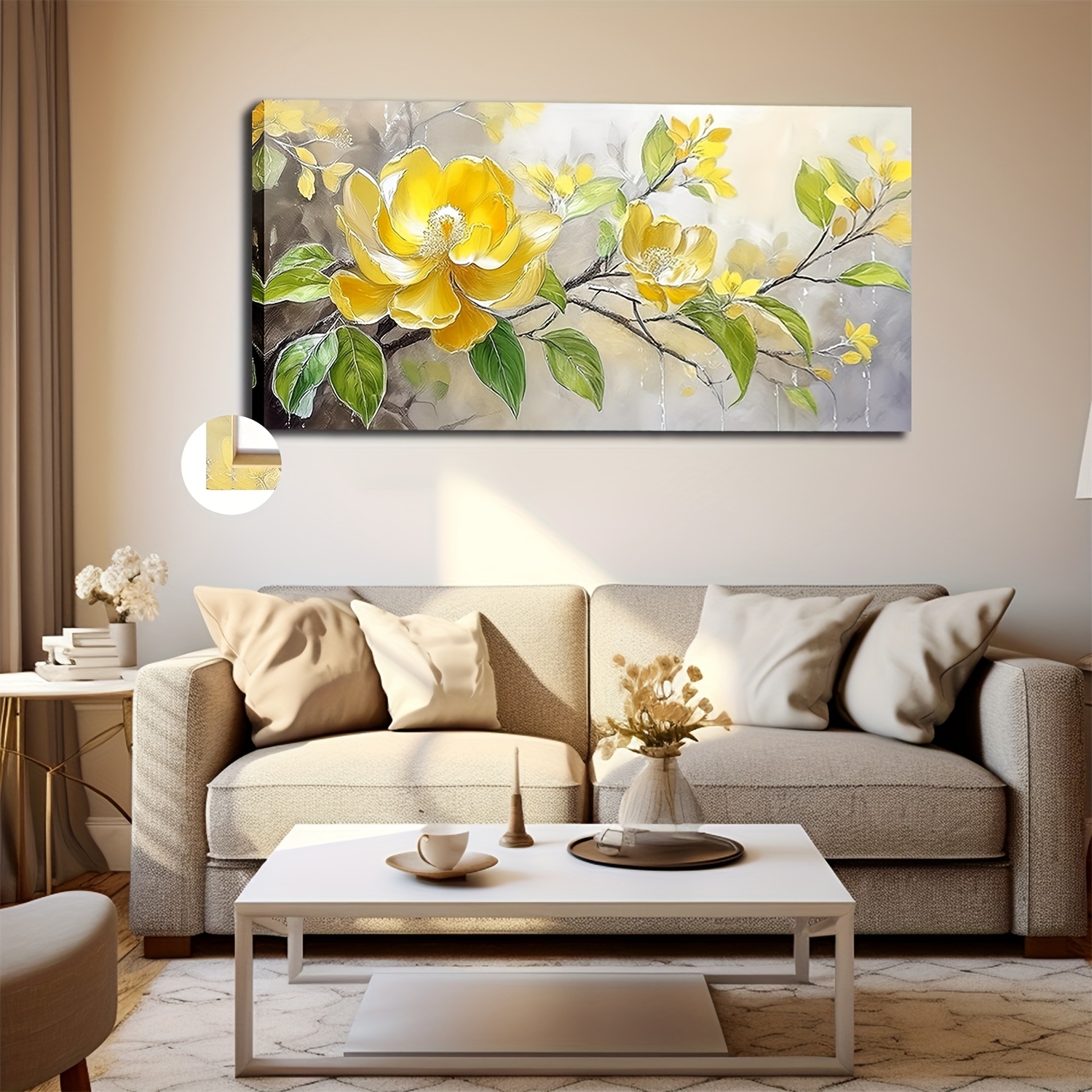 TEMU 2d Flat, 50x100cm, 20x40 Inches, With Frame, Pinblossom, Popular, 1p, Suitable For People Of All Ages, Large Size Framed Oil Painting, Party