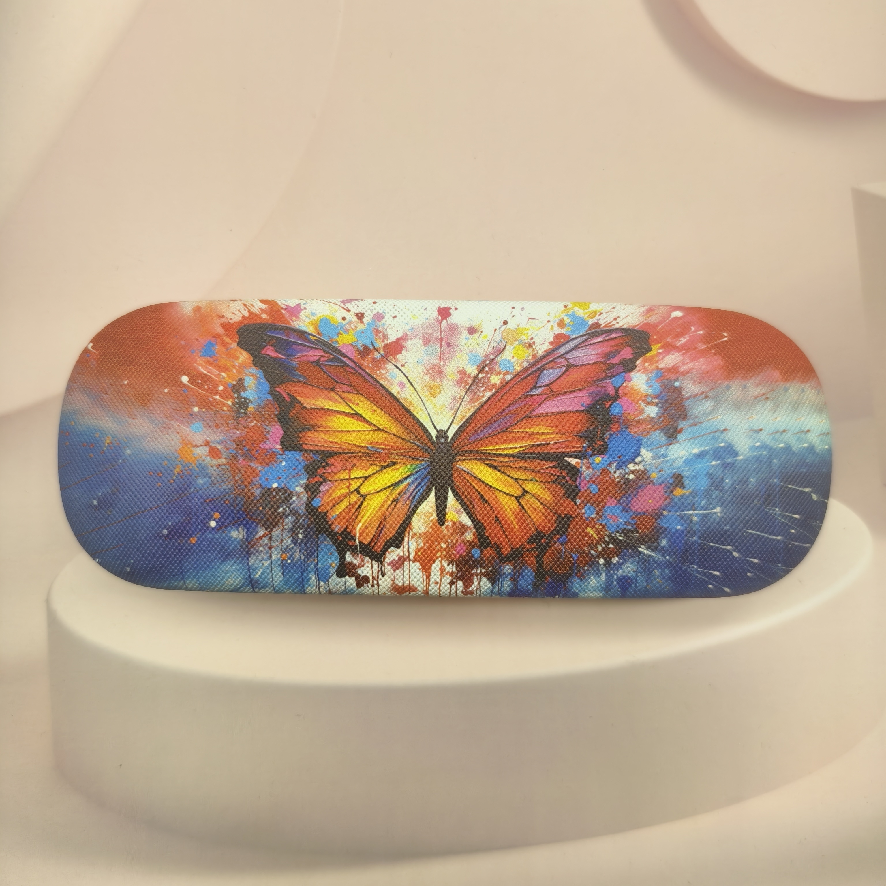 

Fashion Butterfly Spray-painted Glasses Case - Durable, Lightweight, Perfect For Reading & Myopia Glasses, Cool Animal Pattern Accessory, Iron Material, Stylish Men's Eyewear