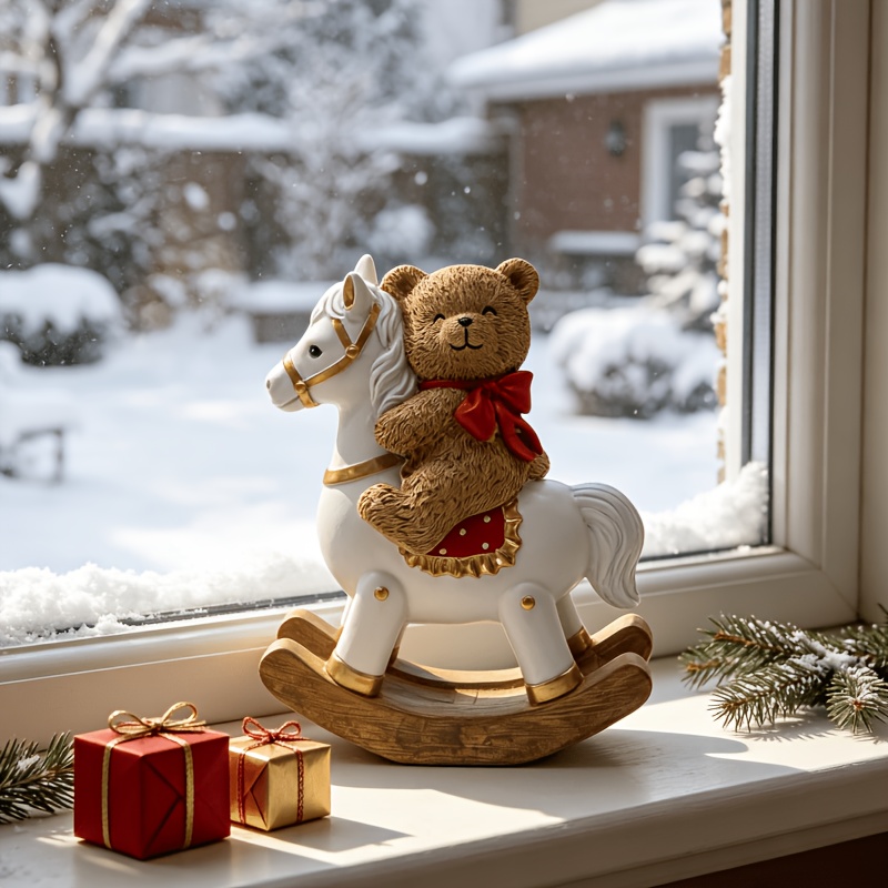 TEMU Cozy Winter Christmas With Cute Red Bow Tie, 6.5-inch Bear Home Statue, Fun Desktop Christmas Decoration Ornament, Festive Home Display