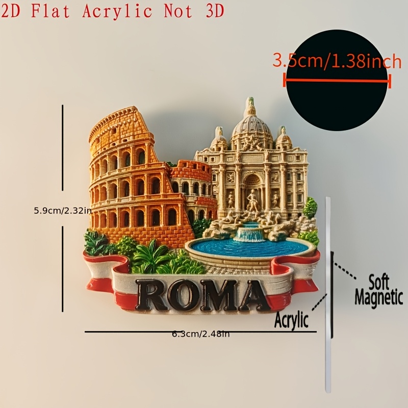 TEMU 1pc Italy, Rome, , Souvenir, Handmade, Home Decoration, Magnetic Refrigerator Sticker Gift