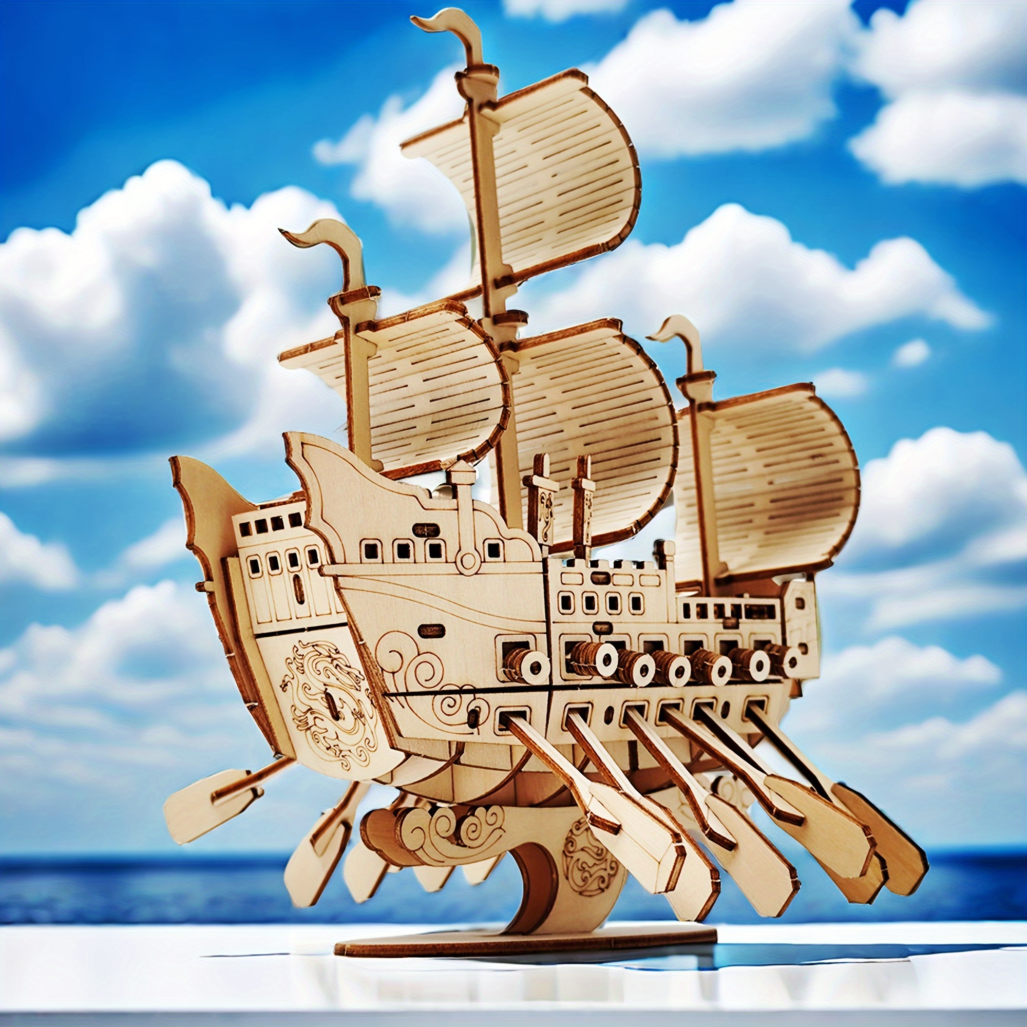 

Handcrafted Wooden Ship Model - Exquisite Desktop & Bookcase Decor, Hobbyists And Gift-, Khaki