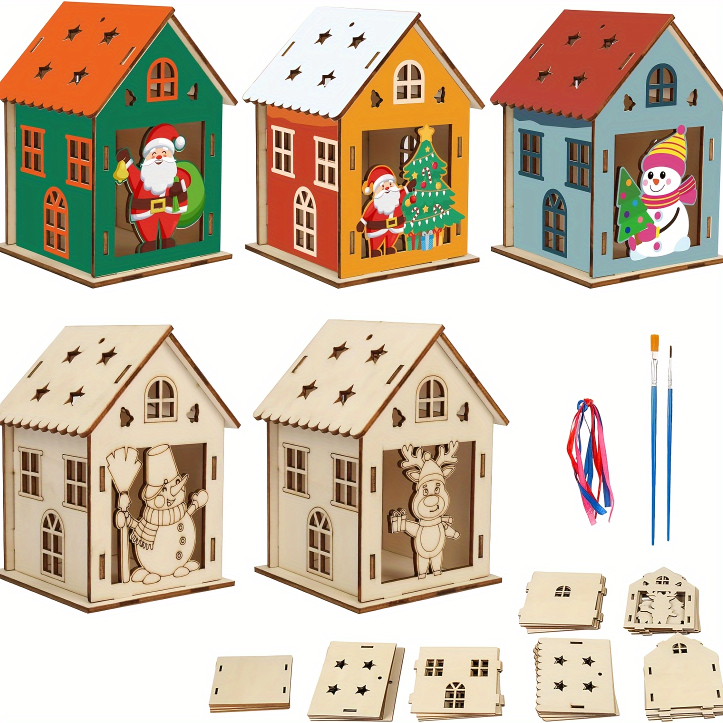 

5pcs Wooden Christmas Set 2 Brushes For Christmas Decoration And Diy