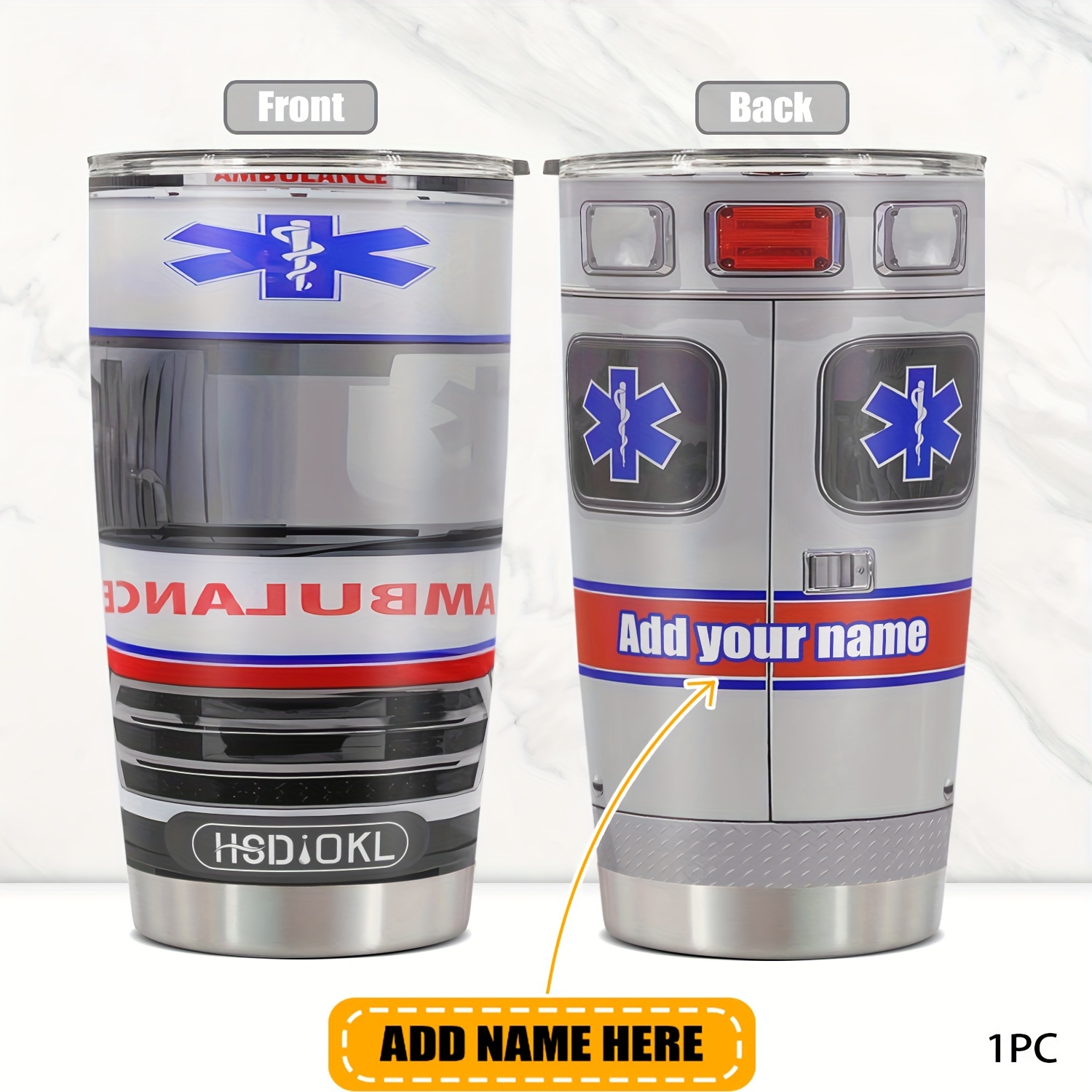 

Custom 20oz With Funny Ambulance Design - Personalized Name Or Text, Travel & Gifts, Bpa-free Metal, Reusable, Hand Wash Only