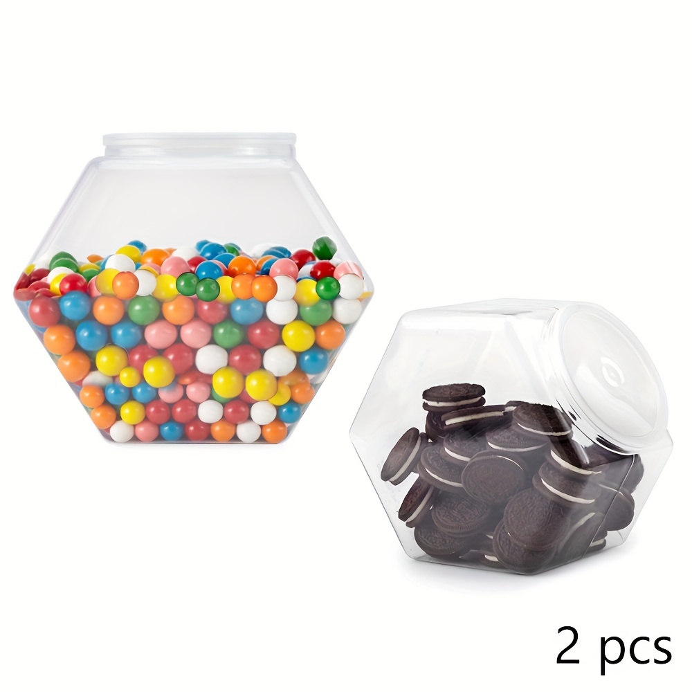 

Plastic Candy Jars With Lid - Set Of 2, 2100ml Clear Hexagon Containers For , Cookies, Snacks - Versatile Holiday Themed Storage Canisters