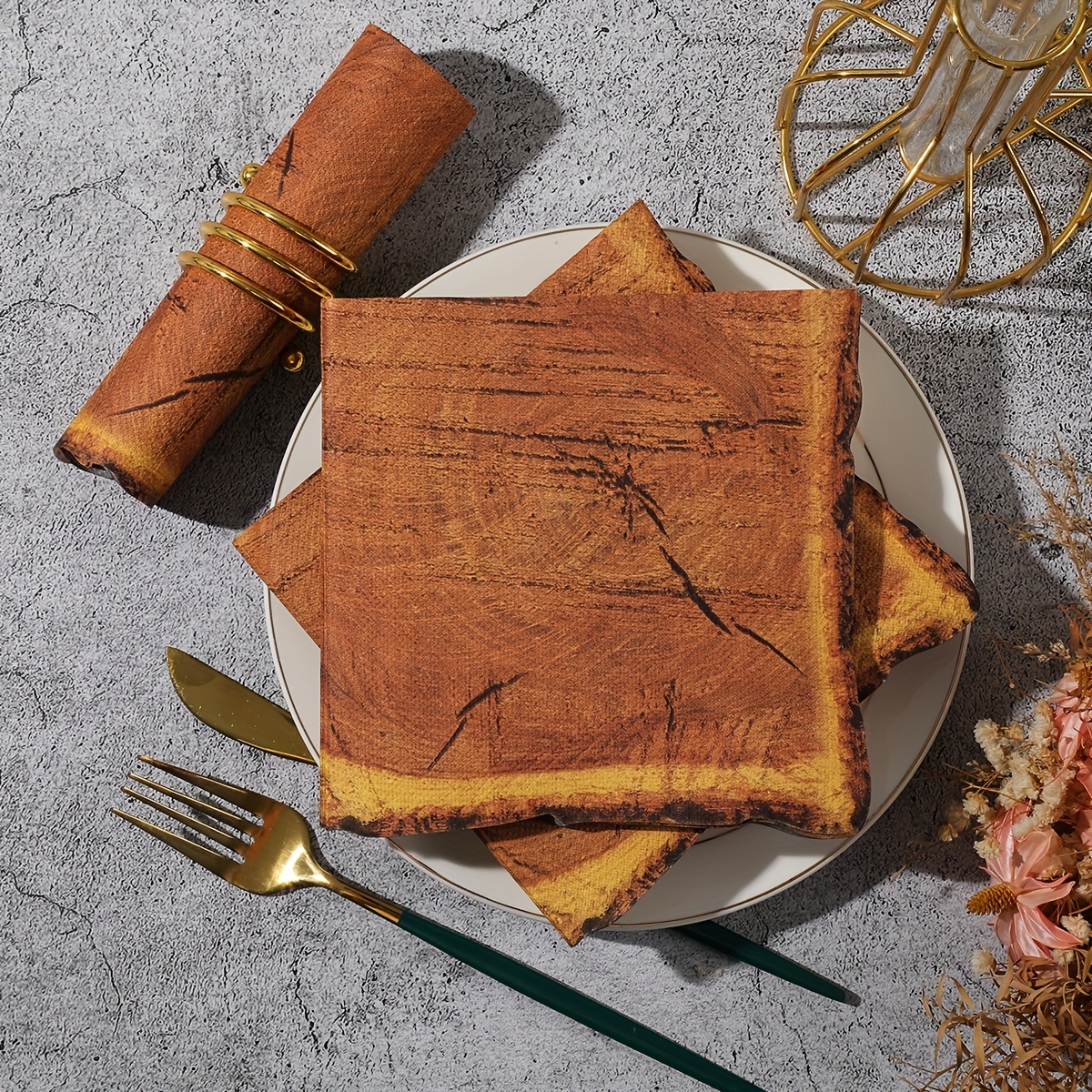 E-shop 20 Stk. 2025 Neues Design Holzmaserung Bedruckte Servietten - 13x13 Zoll 2-lagige Dekorative Papier-Servietten für Hochzeiten, Geburtstage,