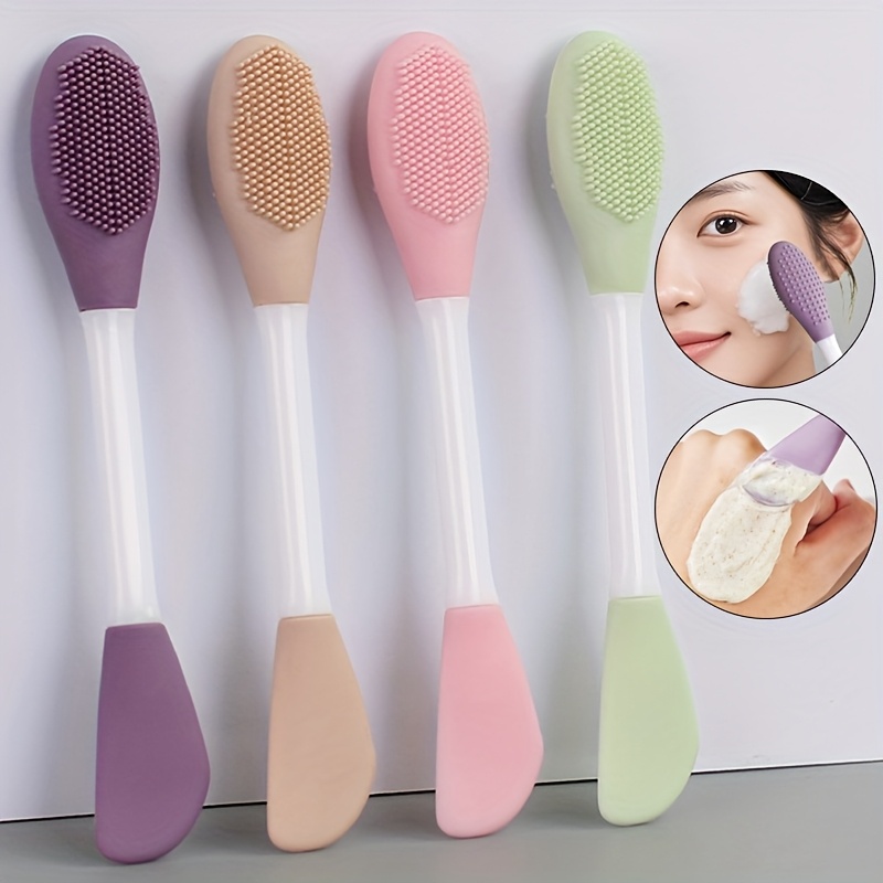 TEMU Set Of 4 Dual-ended Facial Mask Brushes For Mixing And Applying Mud Masks, Suitable For Facial Cleansing