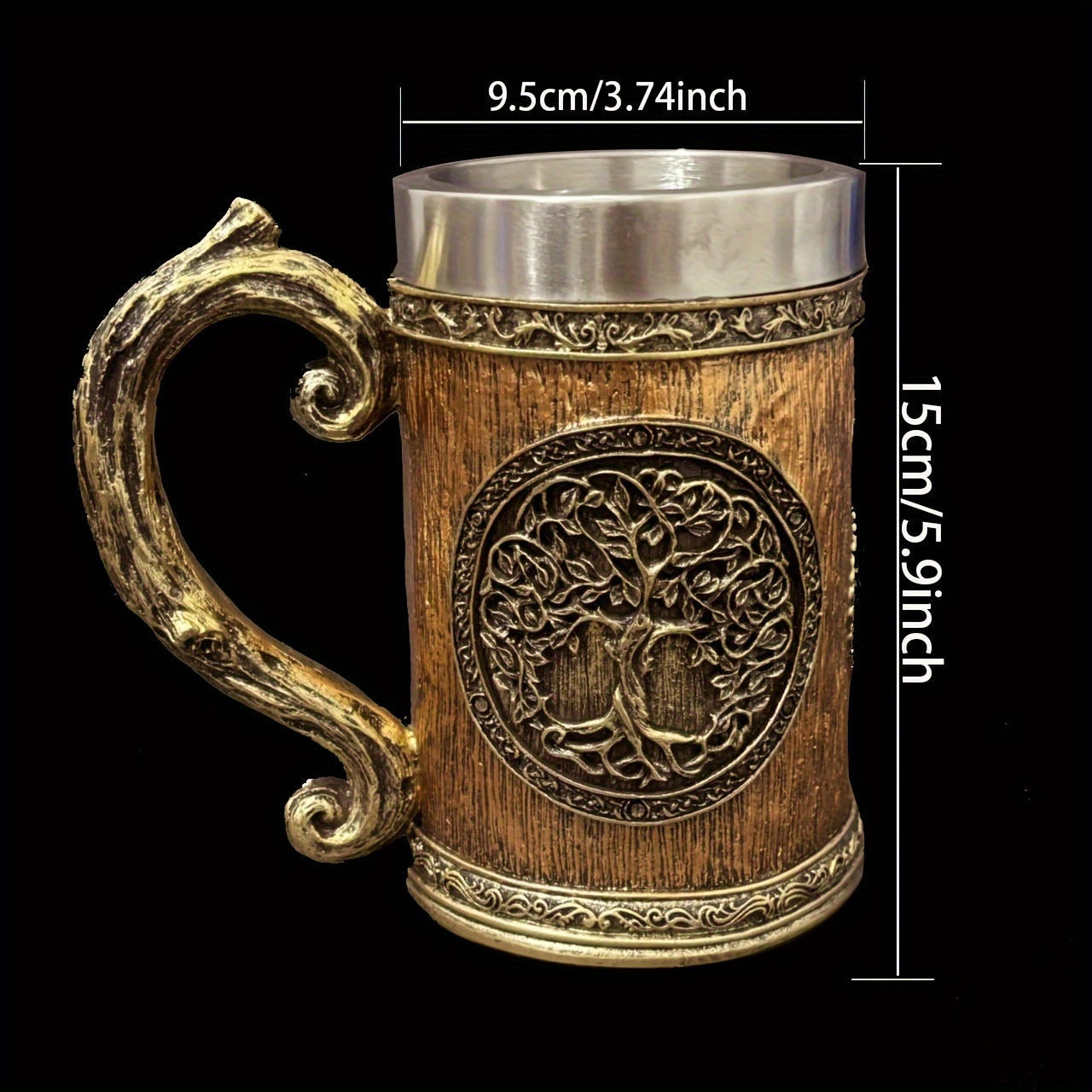 european medieval mythology   beer   600ml stainless steel mug with tree of   handcrafted vintage   for ale beverages recyclable non slip multipurpose ideal for christmas halloween gifts details 3